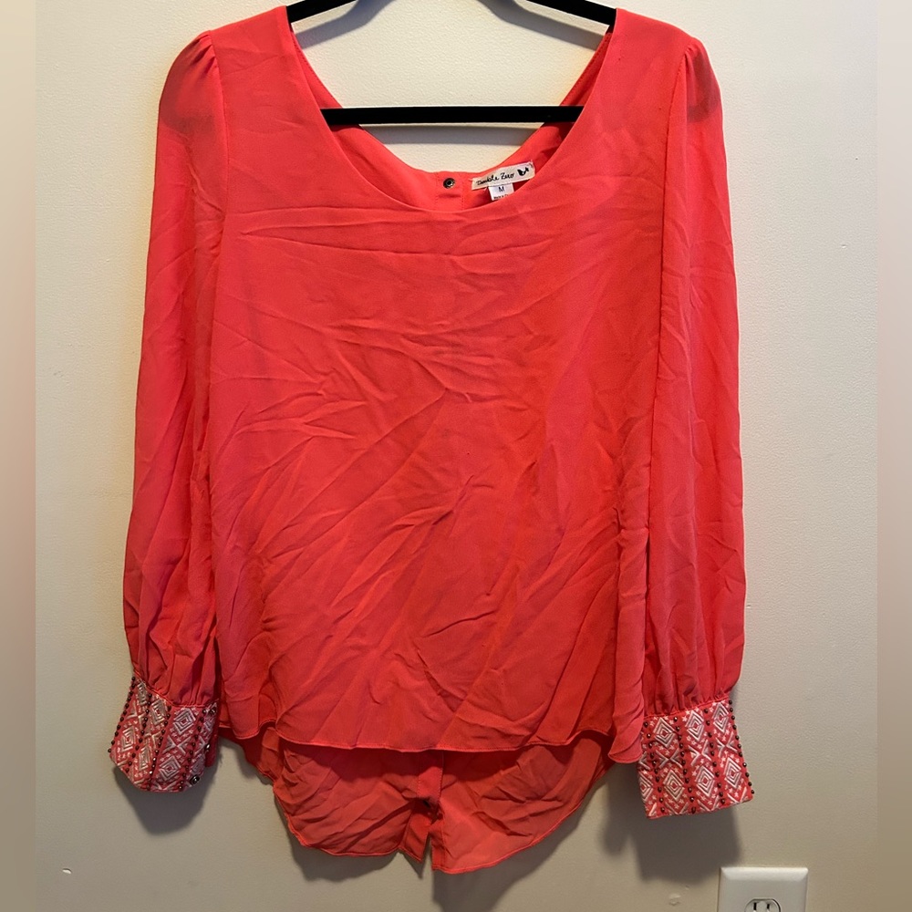 Double Zero Women’s Orange Long Sleeve Boutique Blouse Shirt M